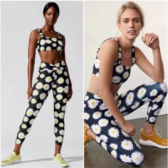 SET! Year of Ours Black and White Floral Activewear Small - Picture 1 of 6